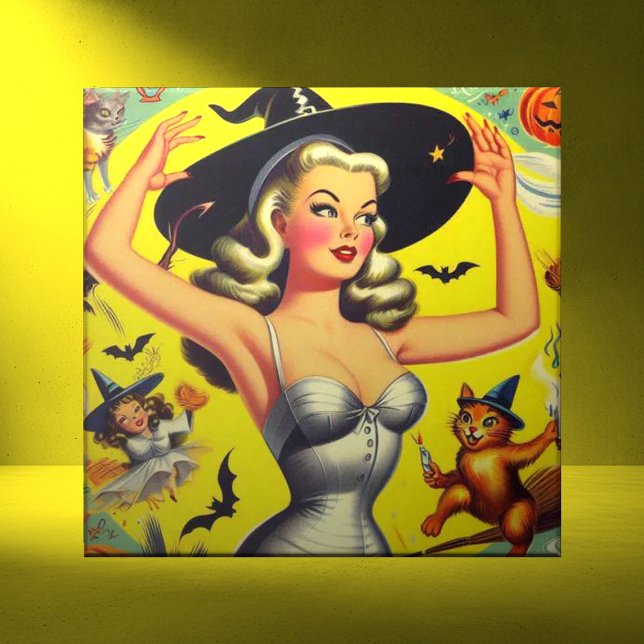 Retro Halloween Witch Pin-up Ceramic Tile (Creator Uploaded)