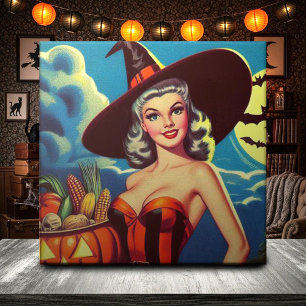 Retro halloween Witch Pin-up Ceramic Tile