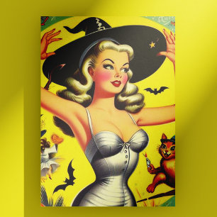 Retro Halloween Witch Pin-up Postcard