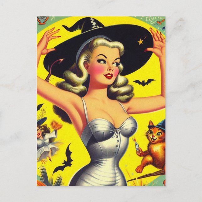 Retro Halloween Witch Pin-up Postcard (Front)