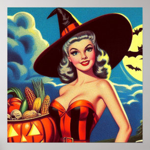 Retro halloween Witch Pin-up Poster