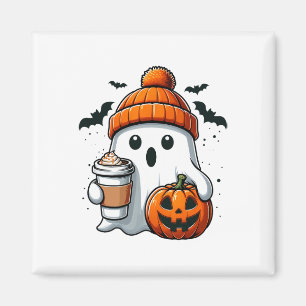 Retro Halloween Women Shirt Cute Ghost Drink Pumpk Magnet