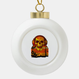 Retro Hallowen Skull Sticker Ceramic Ball Christmas Ornament