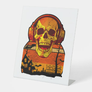 Retro Hallowen Skull Sticker Pedestal Sign