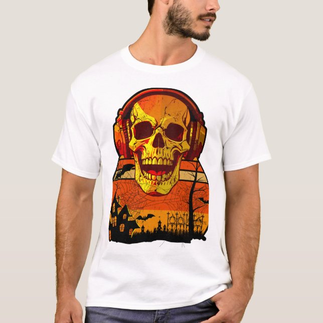 Retro Hallowen Skull Sticker T-Shirt (Front)