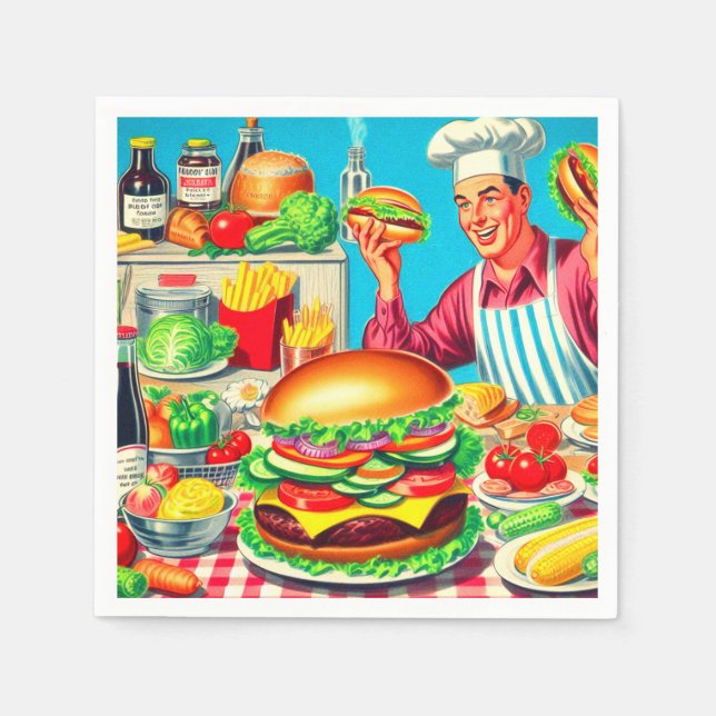 Retro Hamburger Comic Illustration Napkin (Front)
