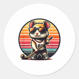 Retro Hamster Field Hockey Player Team Classic Round Sticker