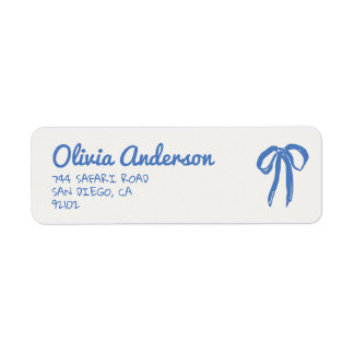 Retro Hand Drawn Blue Bow Baby Boy Shower Return Address Label