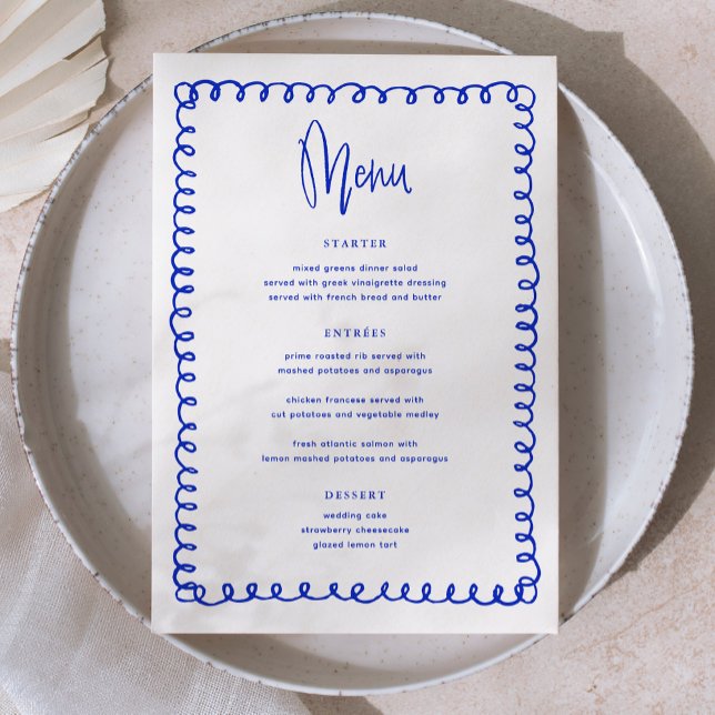 Retro Hand Drawn Blue French Wedding Menu (Creator Uploaded)