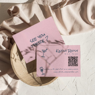 Retro Hand Drawn Blush Pink Funky QR Code Wedding RSVP Card