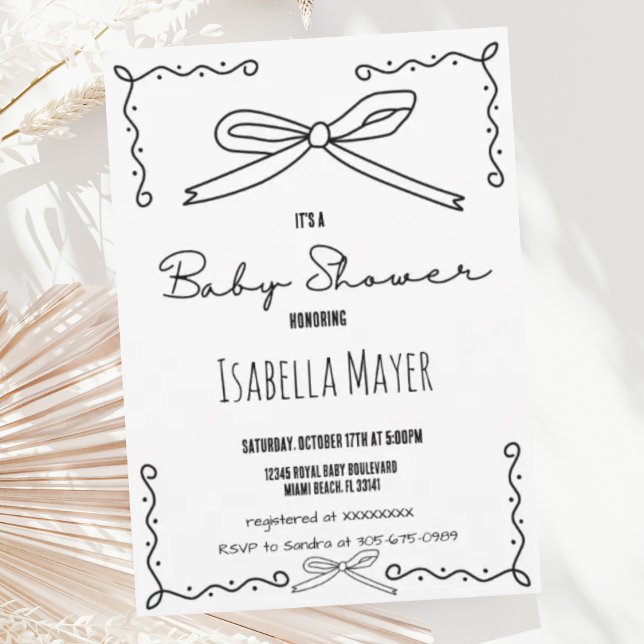 Retro Hand Drawn Bow Baby Shower Invitation (Creator Uploaded)