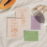 Retro Hand Drawn Bright Colourful Fun Bold Wedding Invitation<br><div class="desc">This wedding invitation is perfect for your wedding if you are looking for an elegant unique and easy editable invitation .An elegant unique simple minimalist cream and orange hand drawn wedding template invitation. Which features plain creamy vintage background on the front and hand drawn table setting of champagne glasses, flowers,...</div>