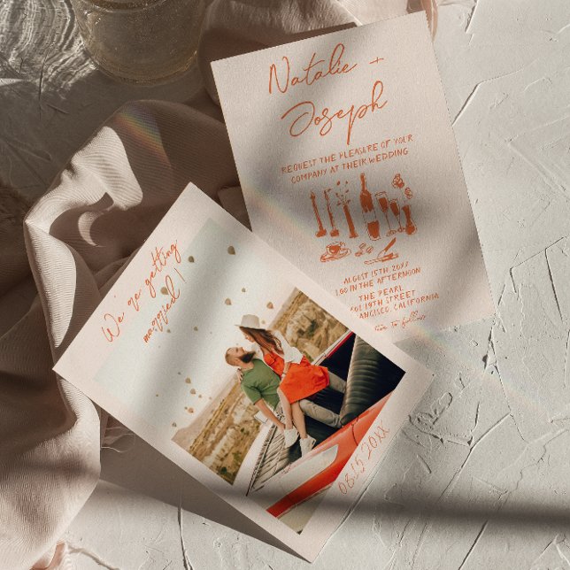 Retro Hand Drawn Bright Colourful Fun Photo Weddin Invitation (Creator Uploaded)