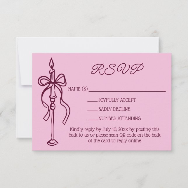 Retro Hand Drawn Burgundy Wedding Website QR Code RSVP Card (Front)
