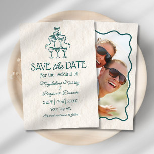 Retro Hand Drawn Champagne Tower Photo Wedding Save The Date