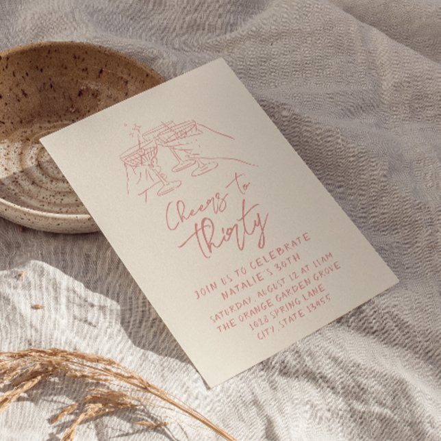 Retro Hand Drawn Cheers To Thirty 30th Birthday Invitation (Creator Uploaded)