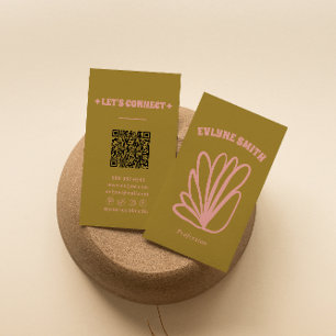 Retro Hand Drawn Colorful QR Code Groovy Floral Business Card