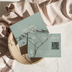 Retro Hand Drawn Colourful Funky QR Code Wedding  RSVP Card