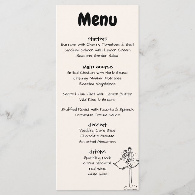 Retro Hand-Drawn Cream Bold Whimsical Wedding Menu (Front)