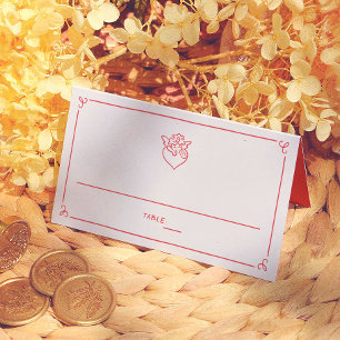 Retro Hand Drawn Cupid Wedding Guest Table Number Place Card