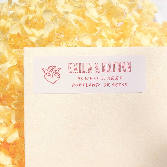 Retro Hand Drawn Cupid Wedding Return Address Label (Creator Uploaded)