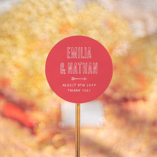 Retro Hand Drawn Cupid Wedding Thank You Favour Classic Round Sticker (Creator Uploaded)