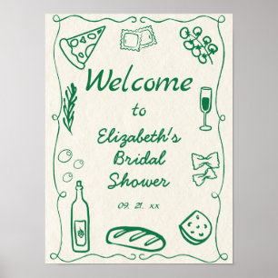 Retro Hand Drawn Doodle Italian Food Green Welcome Poster
