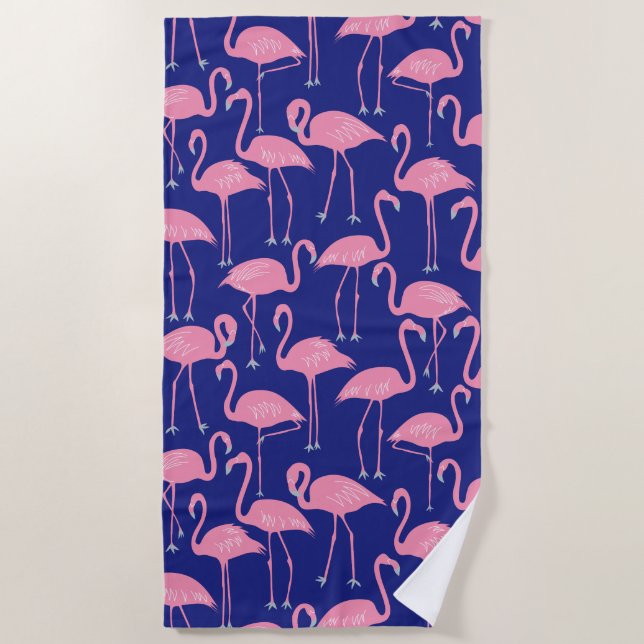 Retro Hand-Drawn Flamingo Pattern | Cool Coastal Beach Towel (Front)