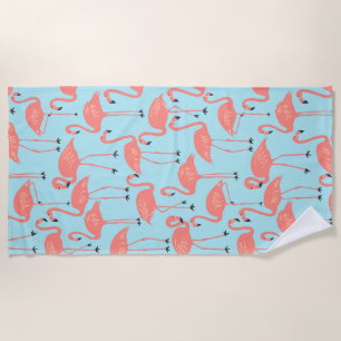 Retro Hand-Drawn Flamingo Pattern Retro Miami Beach Towel