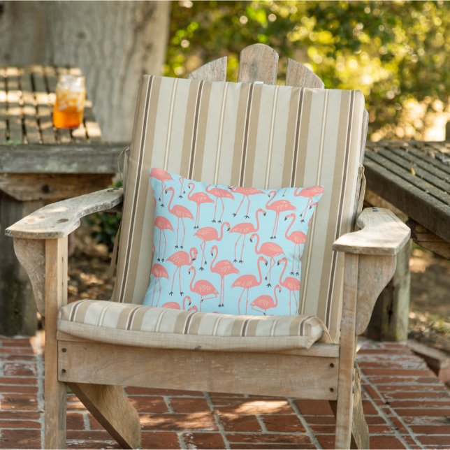 Retro Hand-Drawn Flamingo | Tropical Pattern Blue Cushion (Chair)