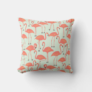 Retro Hand-Drawn Flamingo Tropical Pattern Coral Cushion