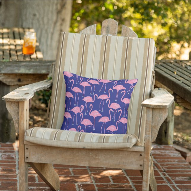Retro Hand-Drawn Flamingo | Tropical Pattern Navy Cushion (Chair)