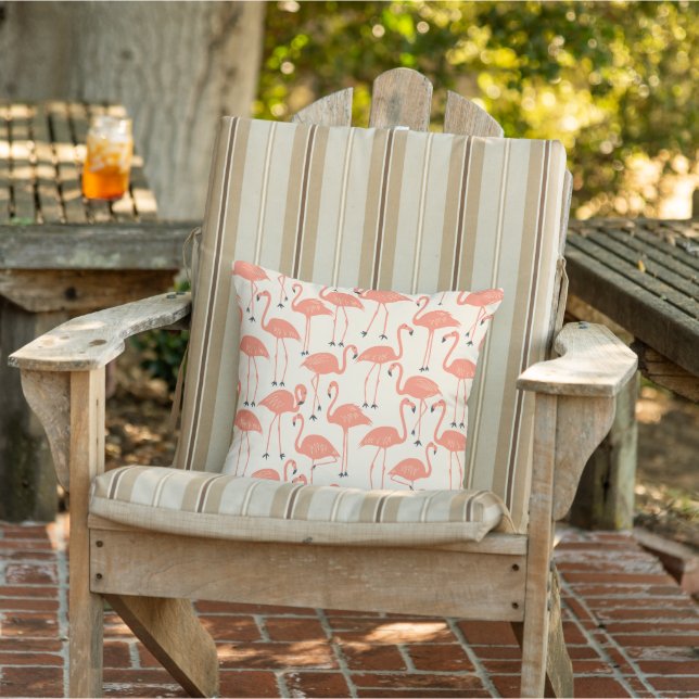 Retro Hand-Drawn Flamingo | Tropical Pattern Peach Cushion (Chair)