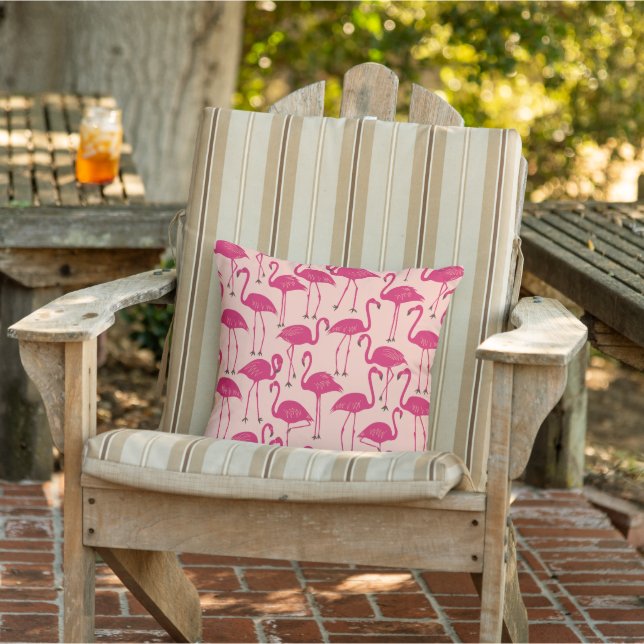 Retro Hand-Drawn Flamingo | Tropical Pattern Pink Cushion (Chair)