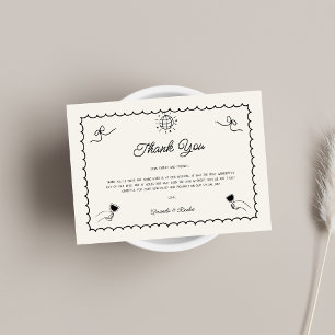 Retro Hand Drawn French Photo Horizontal Wedding Thank You Card