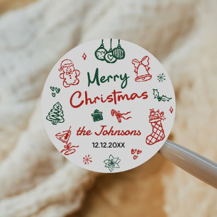 Retro Hand Drawn Friendsmas Christmas Party Classic Round Sticker