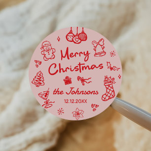 Retro Hand Drawn Friendsmas Christmas Party Classic Round Sticker