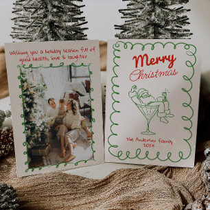 Retro Hand Drawn Fun Santa Champagne Christmas Holiday Card