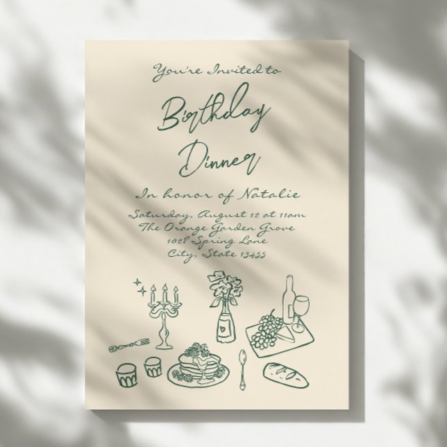 Retro Hand Drawn Funky Birthday Dinner Party Invitation (Creator Uploaded)