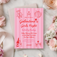 Retro Hand Drawn Galentine's Girls Night Party