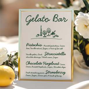 Retro Hand-Drawn Gelato Bar Wedding Tabletop Sign Invitation