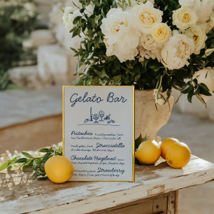 Retro Hand-Drawn Gelato Bar Wedding Tabletop Sign Invitation