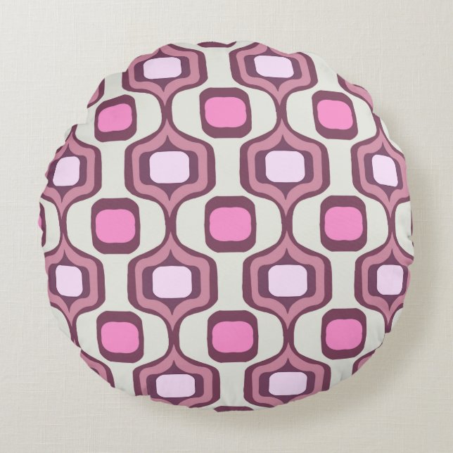 Retro Hand Drawn Geometric Square Pattern Minimal  Round Cushion (Front)