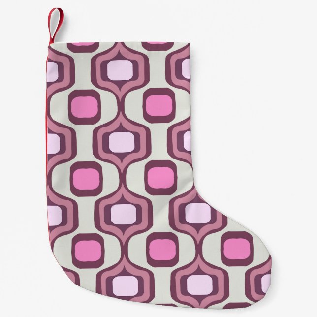 Retro Hand Drawn Geometric Square Pattern Minimal  Small Christmas Stocking (Front)