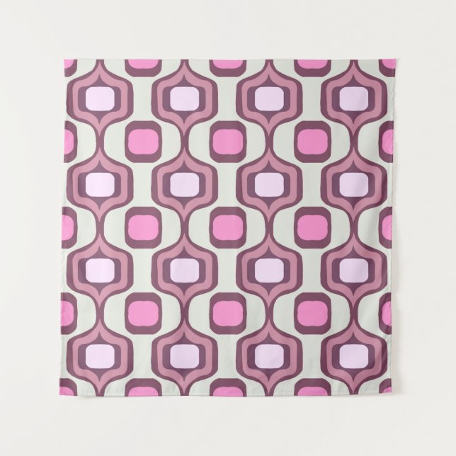 Retro Hand Drawn Geometric Square Pattern Minimal  Tapestry (Front)