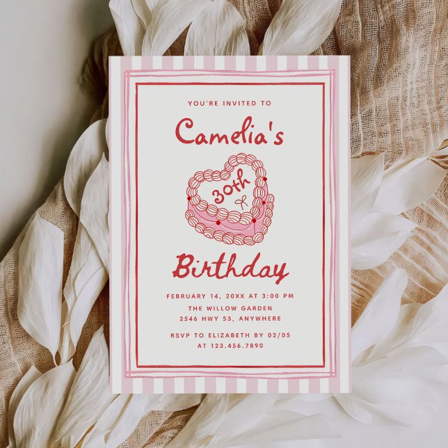 Retro Hand Drawn Girl 30th Birthday Party Invitation (Creator Uploaded)