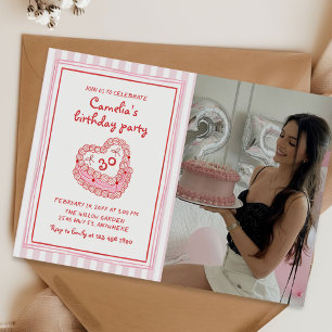 Retro Hand Drawn Girl 30th Birthday Party Photo Invitation