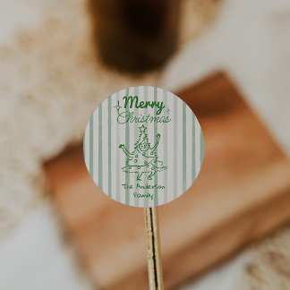 Retro Hand Drawn Green Funny Christmas Tree Classic Round Sticker