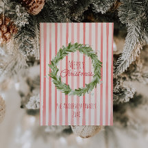 Retro Hand Drawn Green Red Christmas Wreath