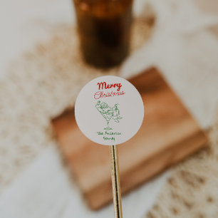 Retro Hand Drawn Green Red Santa Claus Christmas Classic Round Sticker